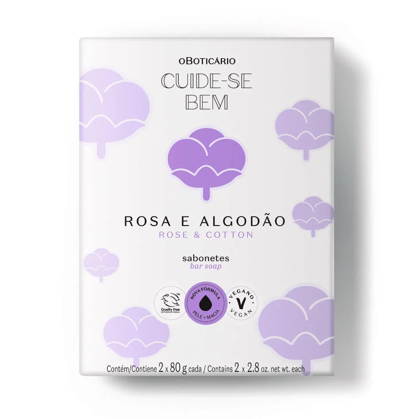 Jabón en barra rosa & algodón 2x80 Cuide-se bem