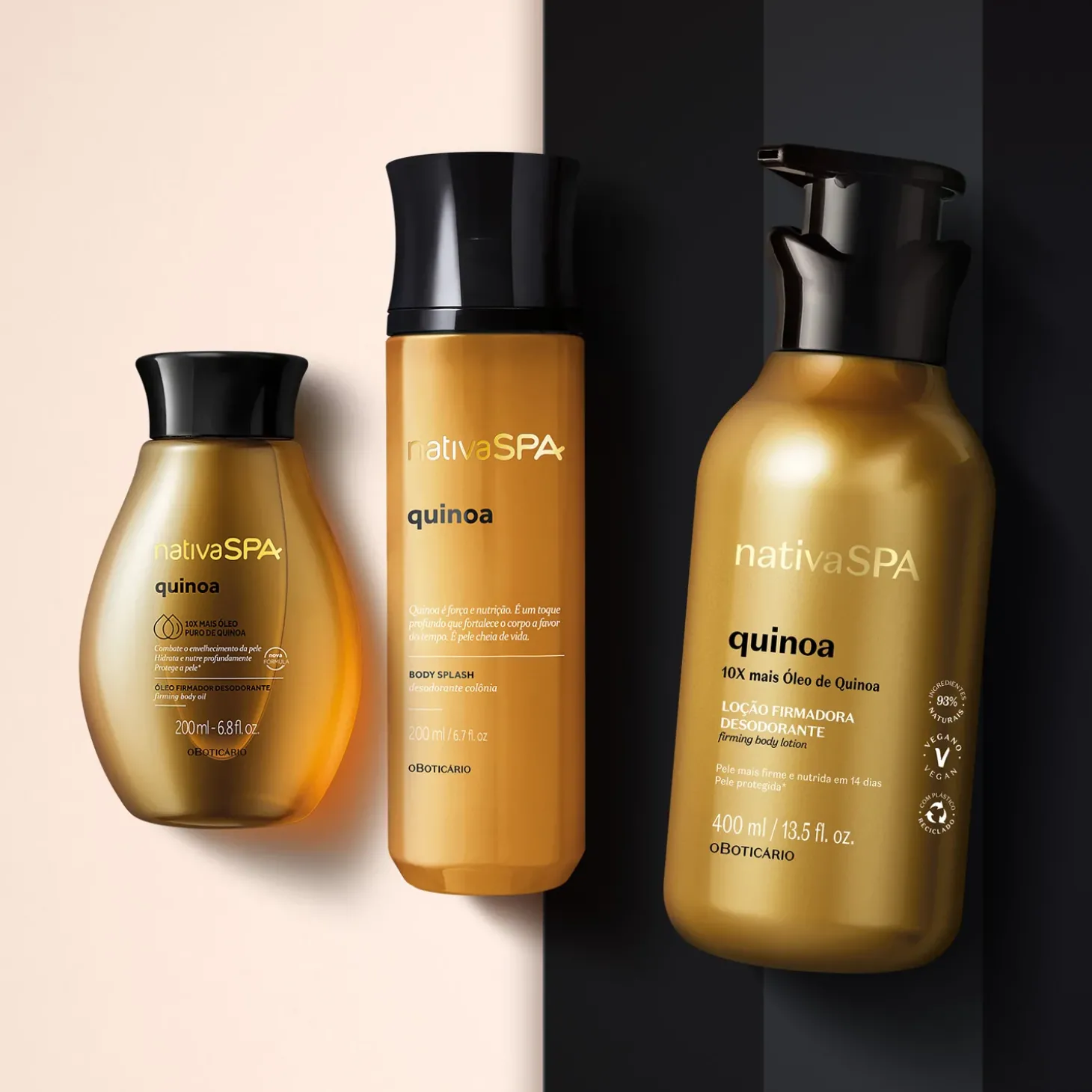 Kit de cuidado corporal quinoa: Loción corporal + Body splash+ Óleo corporal Nativa Spa