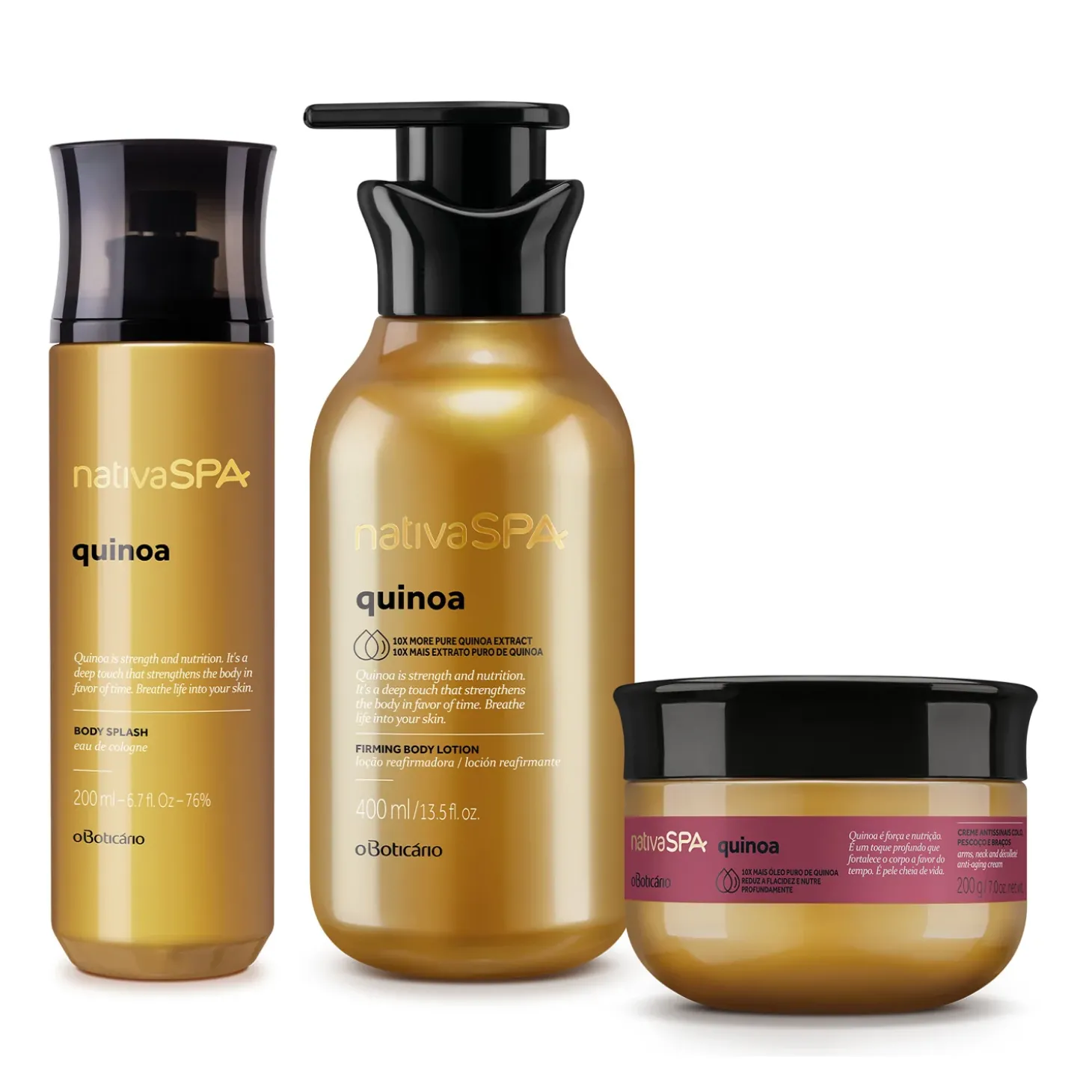 Kit de cuidado corporal Quinoa Nativa Spa: Loción corporal + Body splash + Mantequilla corporal
