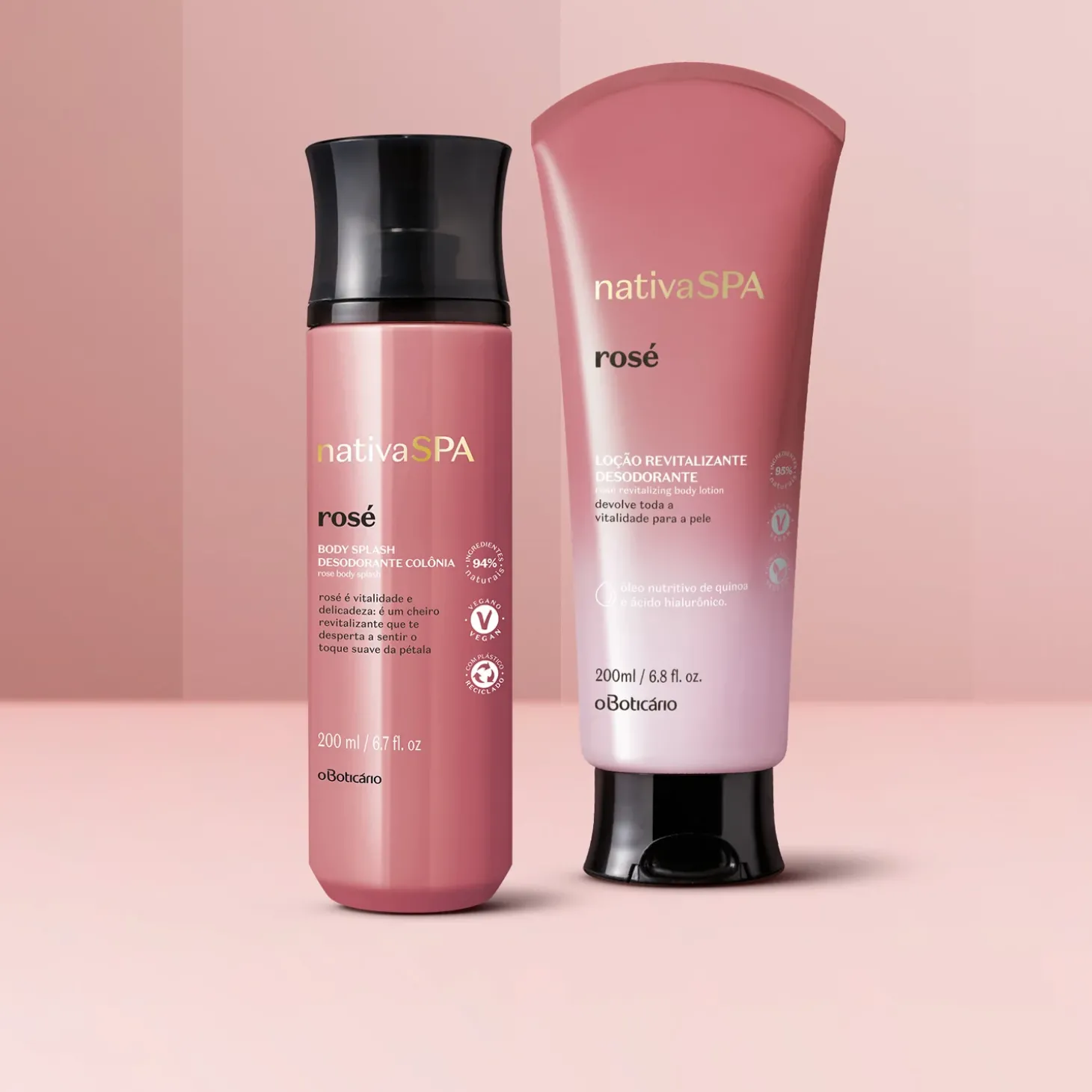 Kit de cuidado corporal Rose: Loción corporal + Body splash Nativa Spa